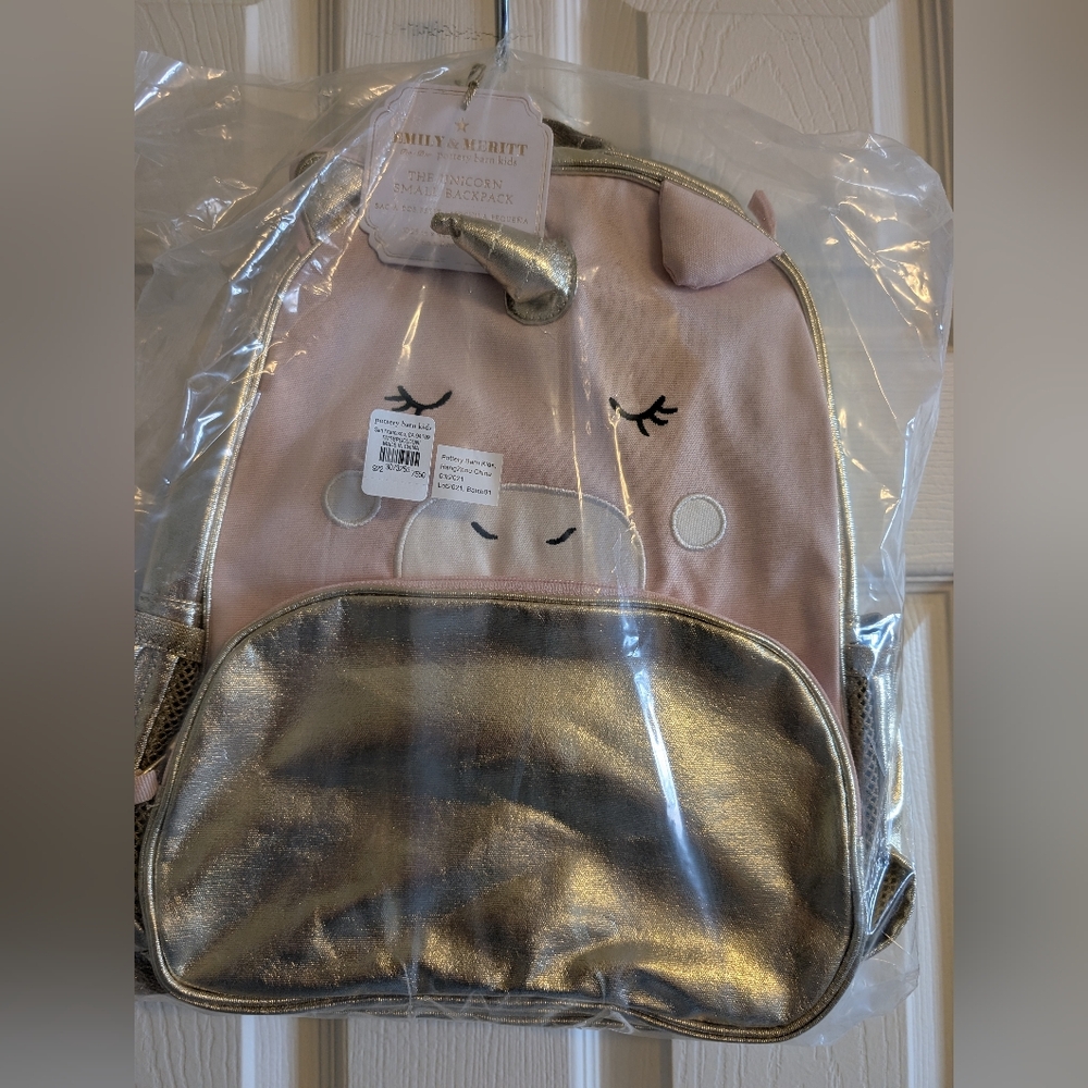 Brand New Pottery Barn Pink and Gold Unicorn Kids Backpack